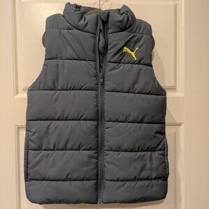 Puma Puffer Vest Yellow Logo Size Youth X small 5-6  Zip Pockets